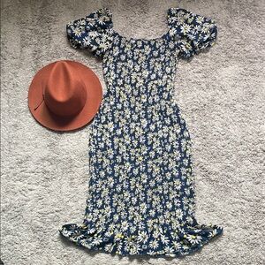 Floral Stretchy Puff Sleeve Dress
